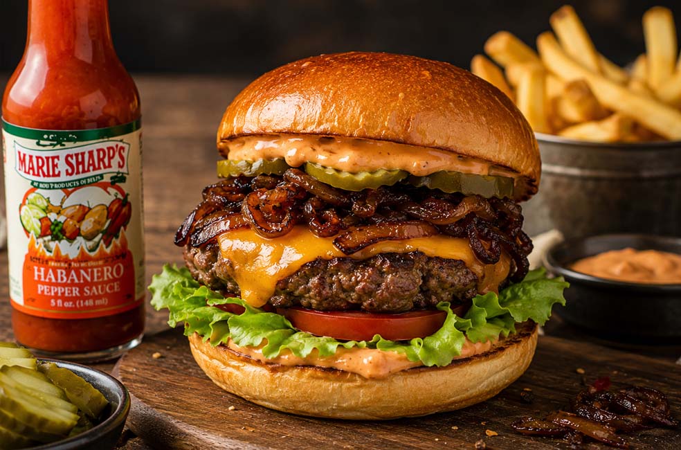 Hamburger met Marie Sharp’s Sauce | Pittige Gourmet Burger